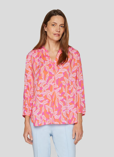 Sunny Side Top With Grandfather Collar and 3/4 Sleeves