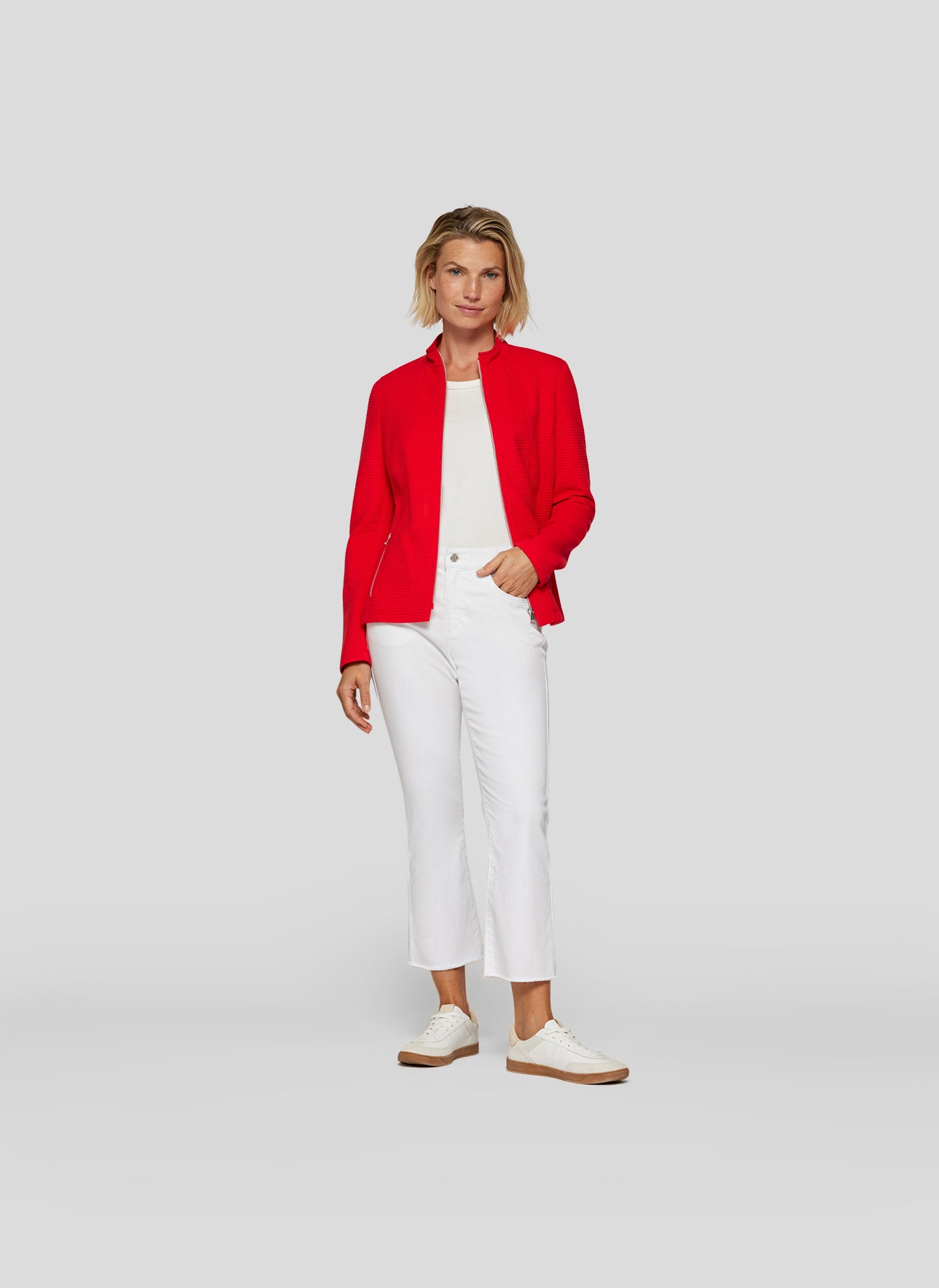 Red Textured Zip Up Jacket