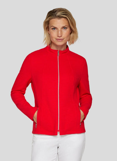 Red Textured Zip Up Jacket