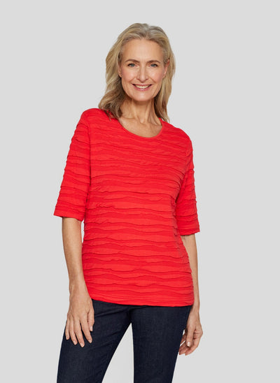 Red Textured T-Shirt Top with 1/2 Sleeve