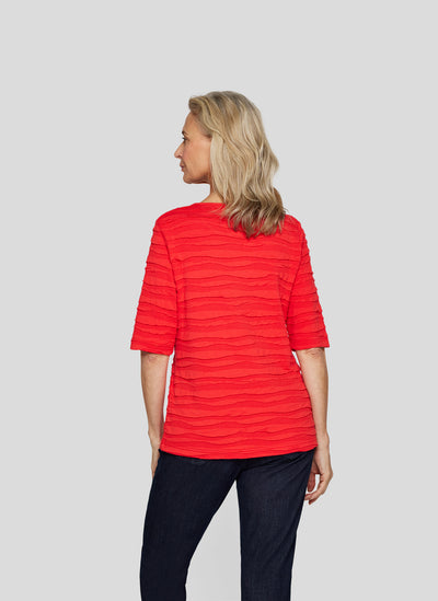 Red Textured T-Shirt Top with 1/2 Sleeve