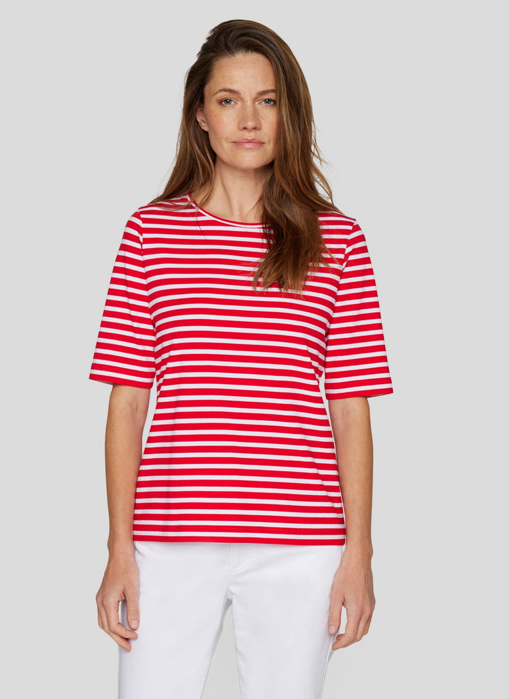 Red Striped T-Shirt with Round Neck