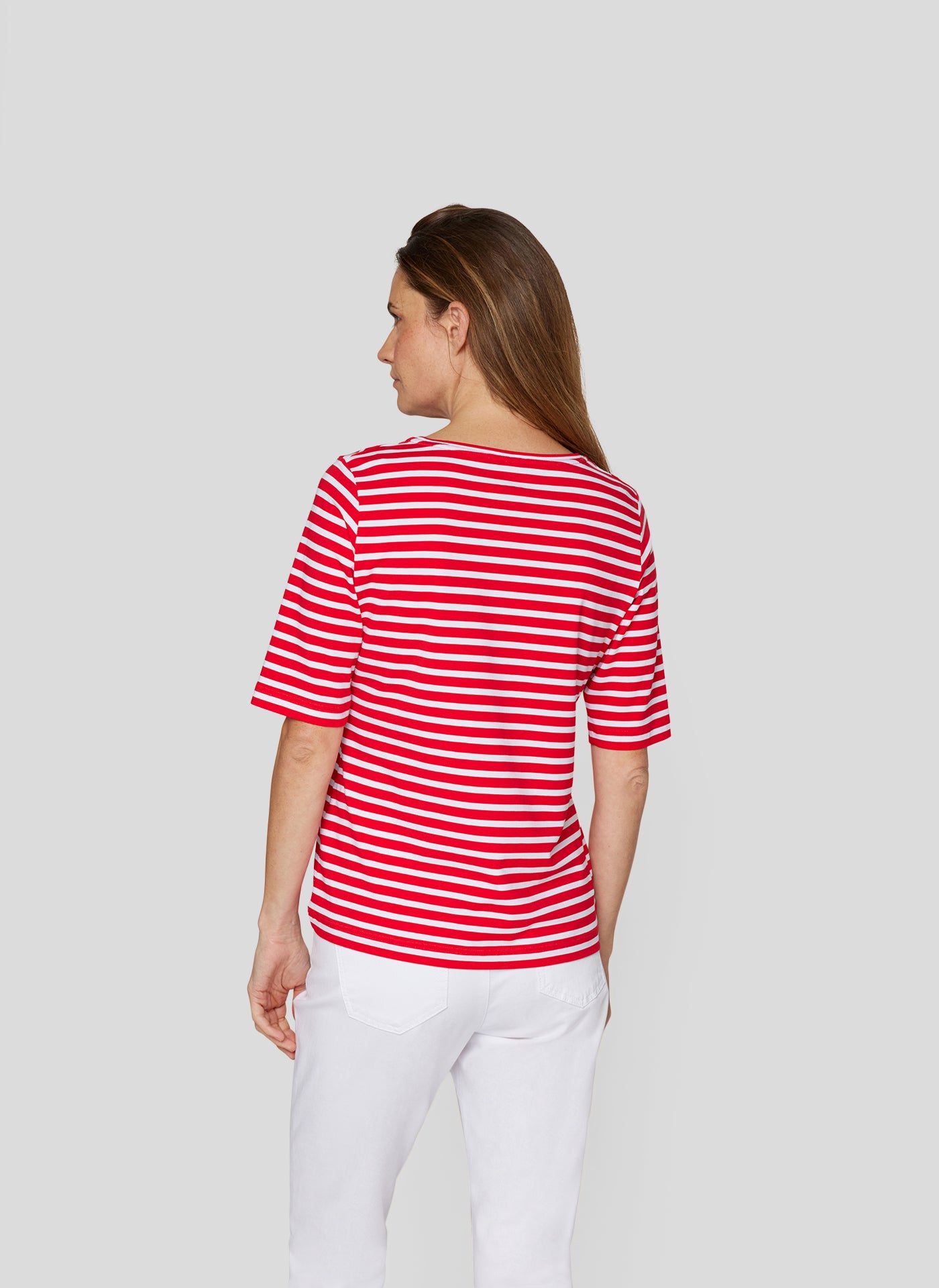 Red Striped T-Shirt with Round Neck