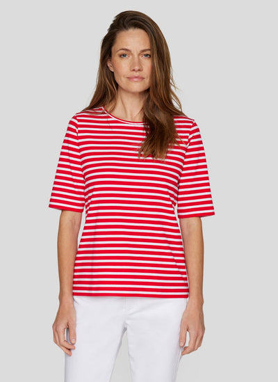 Red Striped T-Shirt with Round Neck