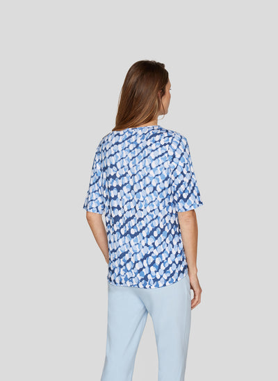 Denim Love Round Neck T-Shirt with Abstract Blue Print