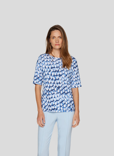 Denim Love Round Neck T-Shirt with Abstract Blue Print