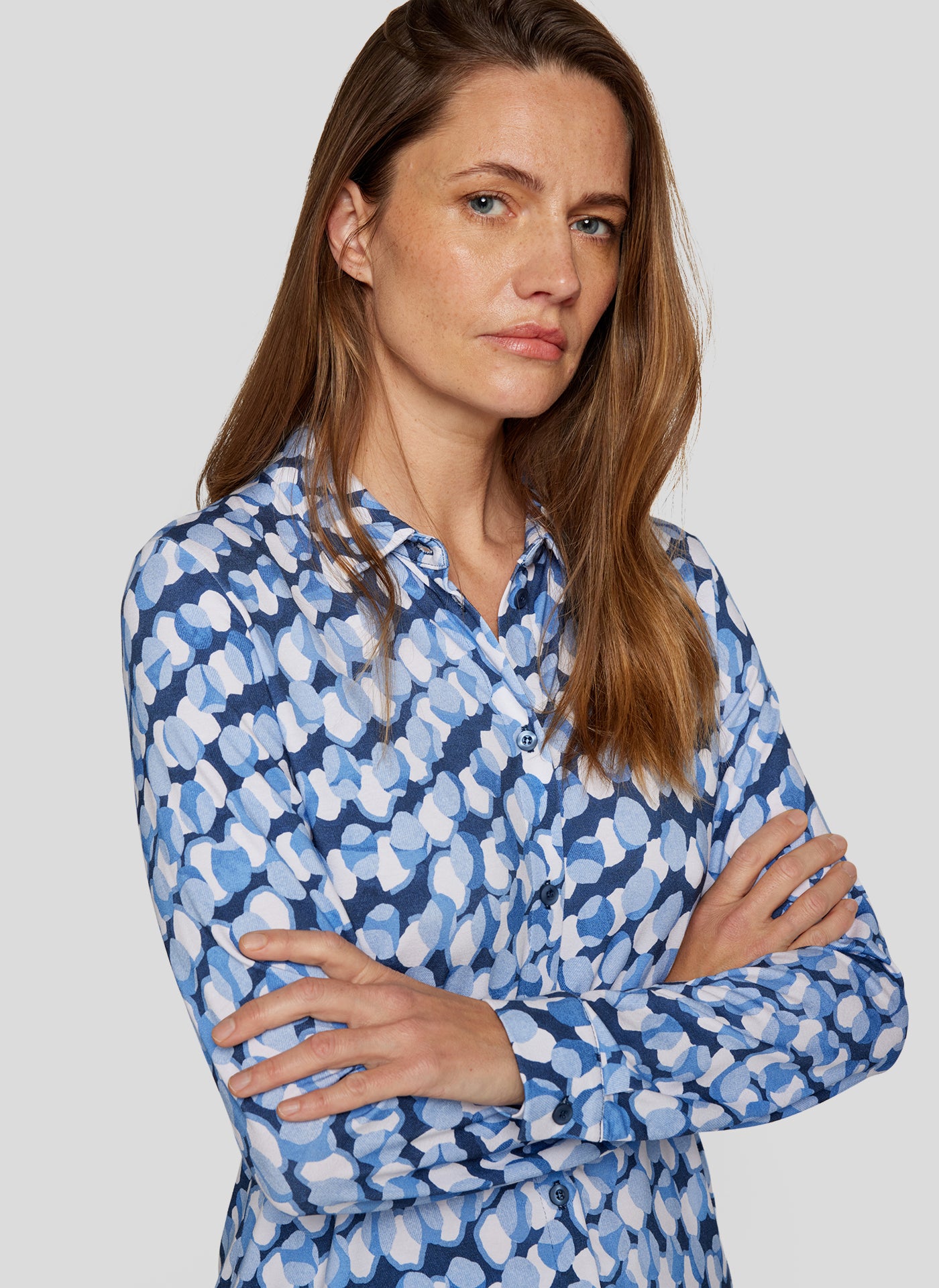 Denim Love Blouse with Abstract Blue Details