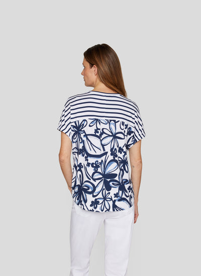 Navy Striped Top with Floral Detail on Back