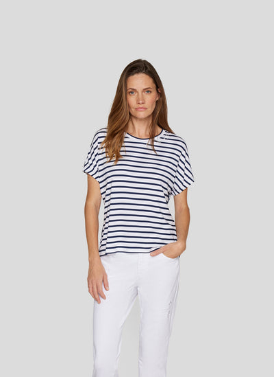 Navy Striped Top with Floral Detail on Back