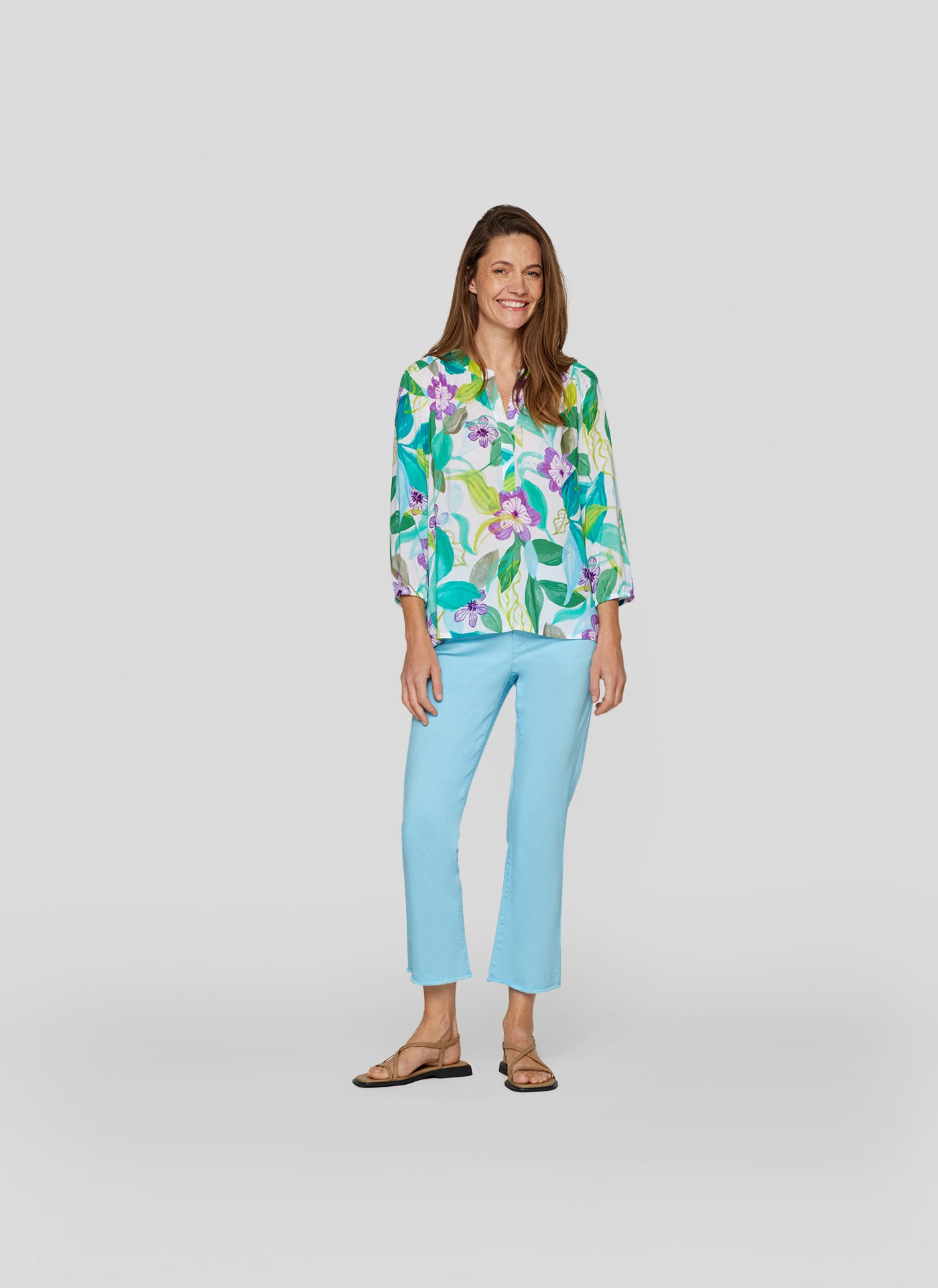 Floral Pattern Top With Elasticated Cuffs