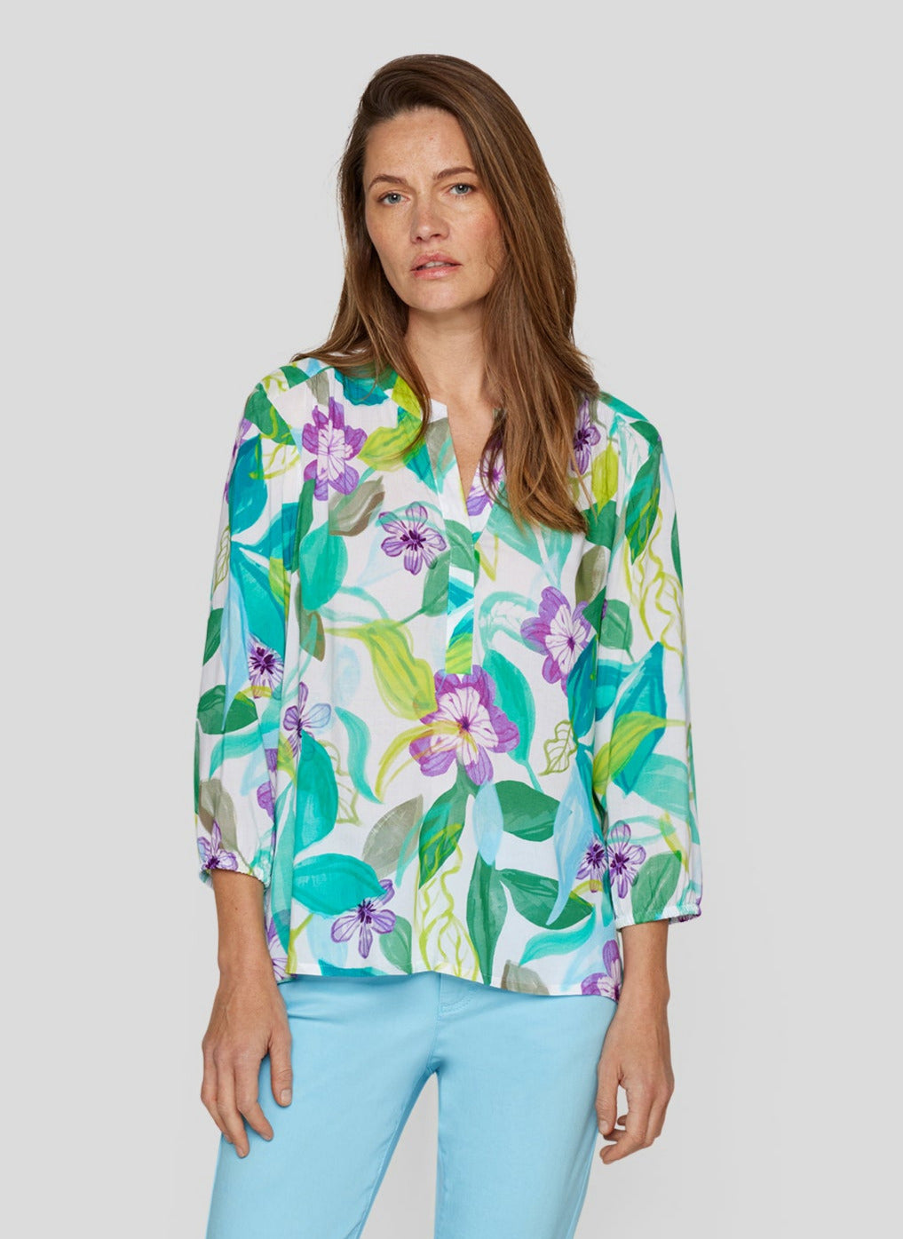 Floral Pattern Top With Elasticated Cuffs