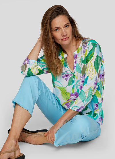 Floral Pattern Top With Elasticated Cuffs