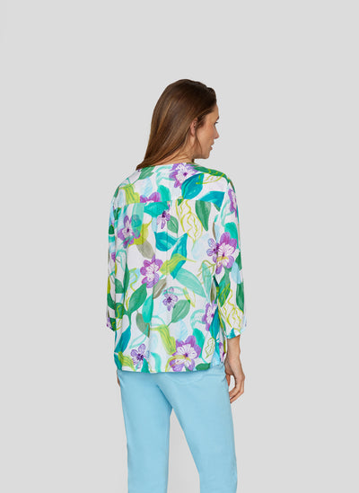 Floral Pattern Top With Elasticated Cuffs