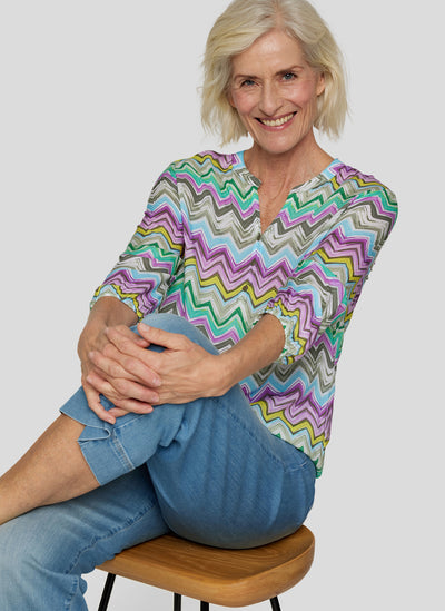 Zig-Zag Print Top With Elasticated Bottom