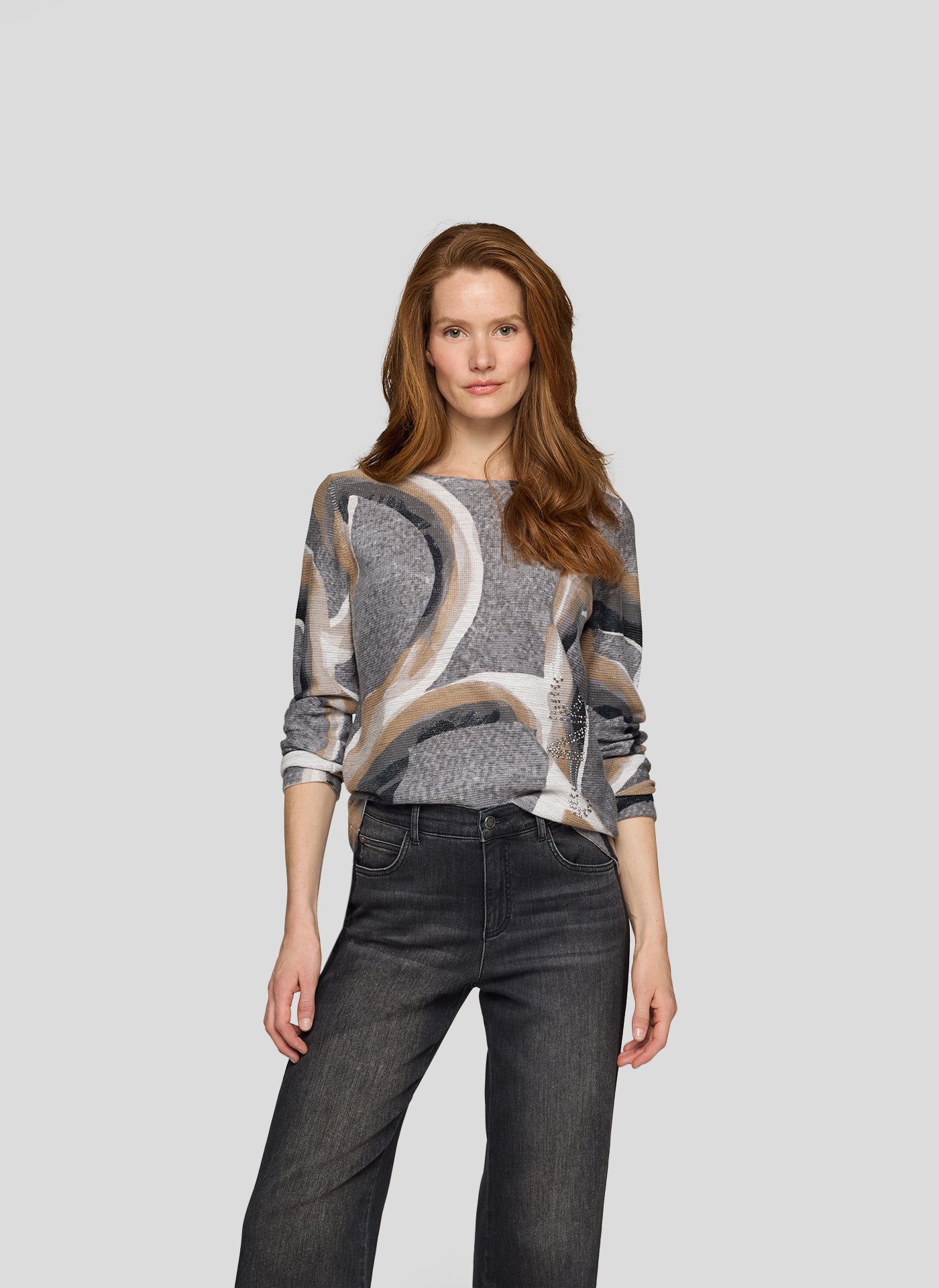 Grey Textured Jumper with Diamante Detail