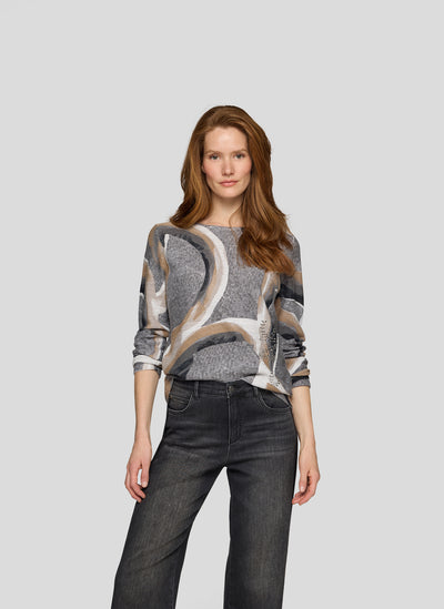 Grey Textured Jumper with Diamante Detail