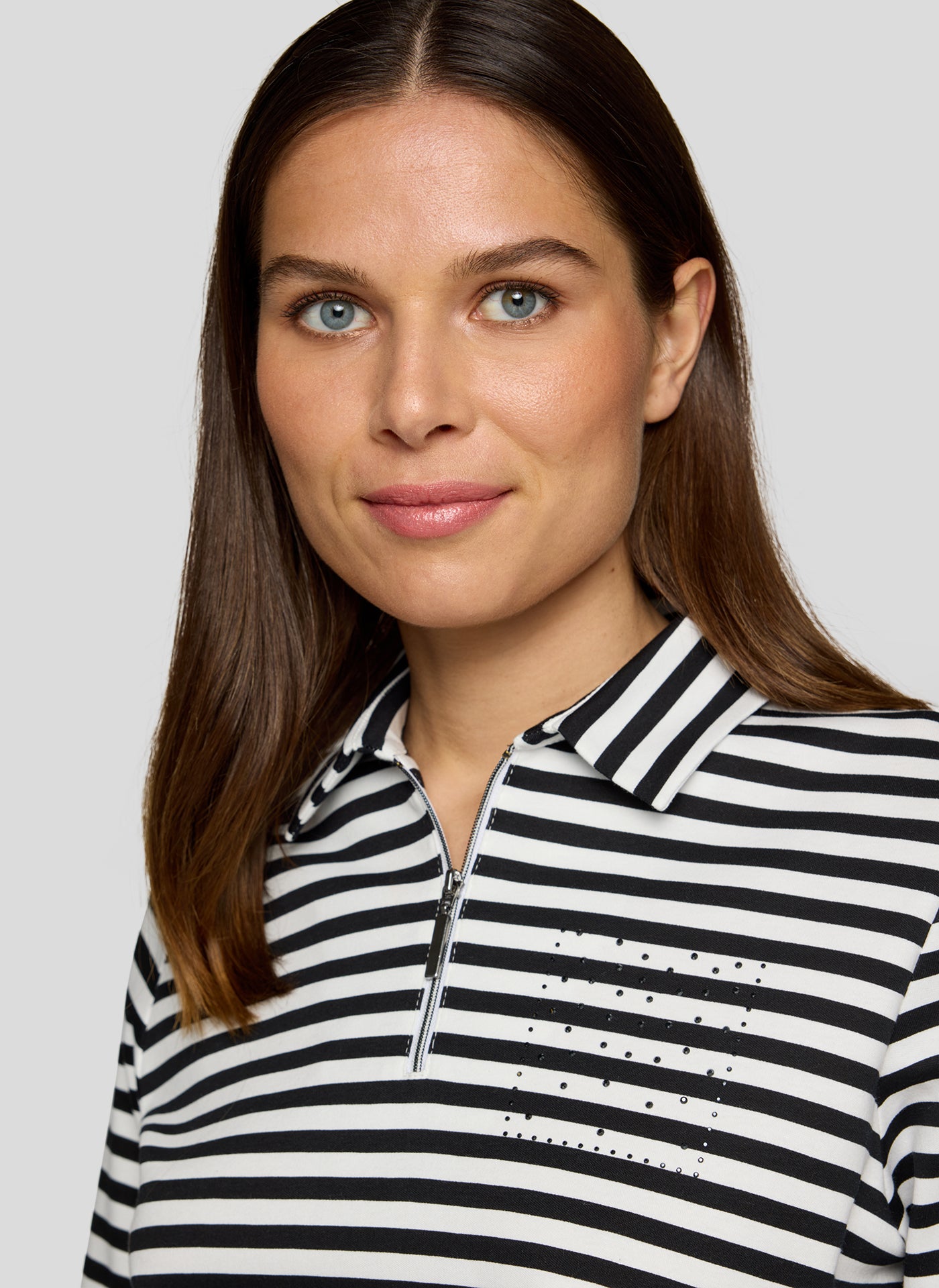 Black and Cream Striped Jumper with Zip Detail
