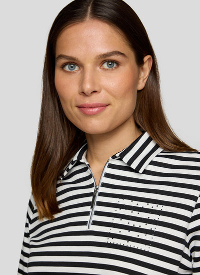 Black and Cream Striped Jumper with Zip Detail