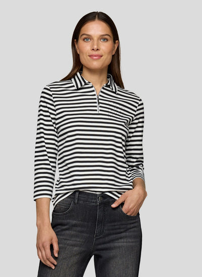 Black and Cream Striped Jumper with Zip Detail