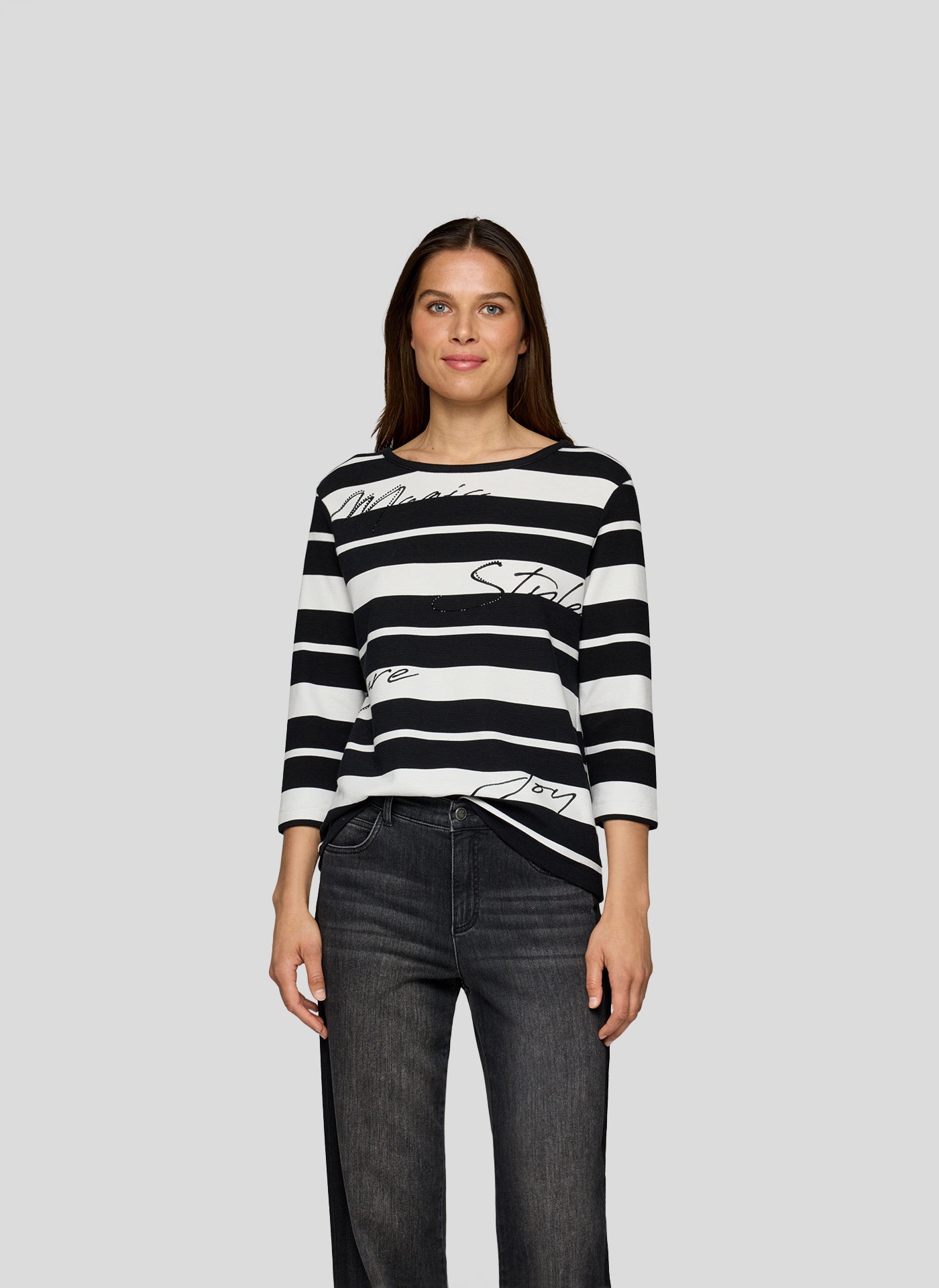 Black and Cream Embellished Striped Jumper