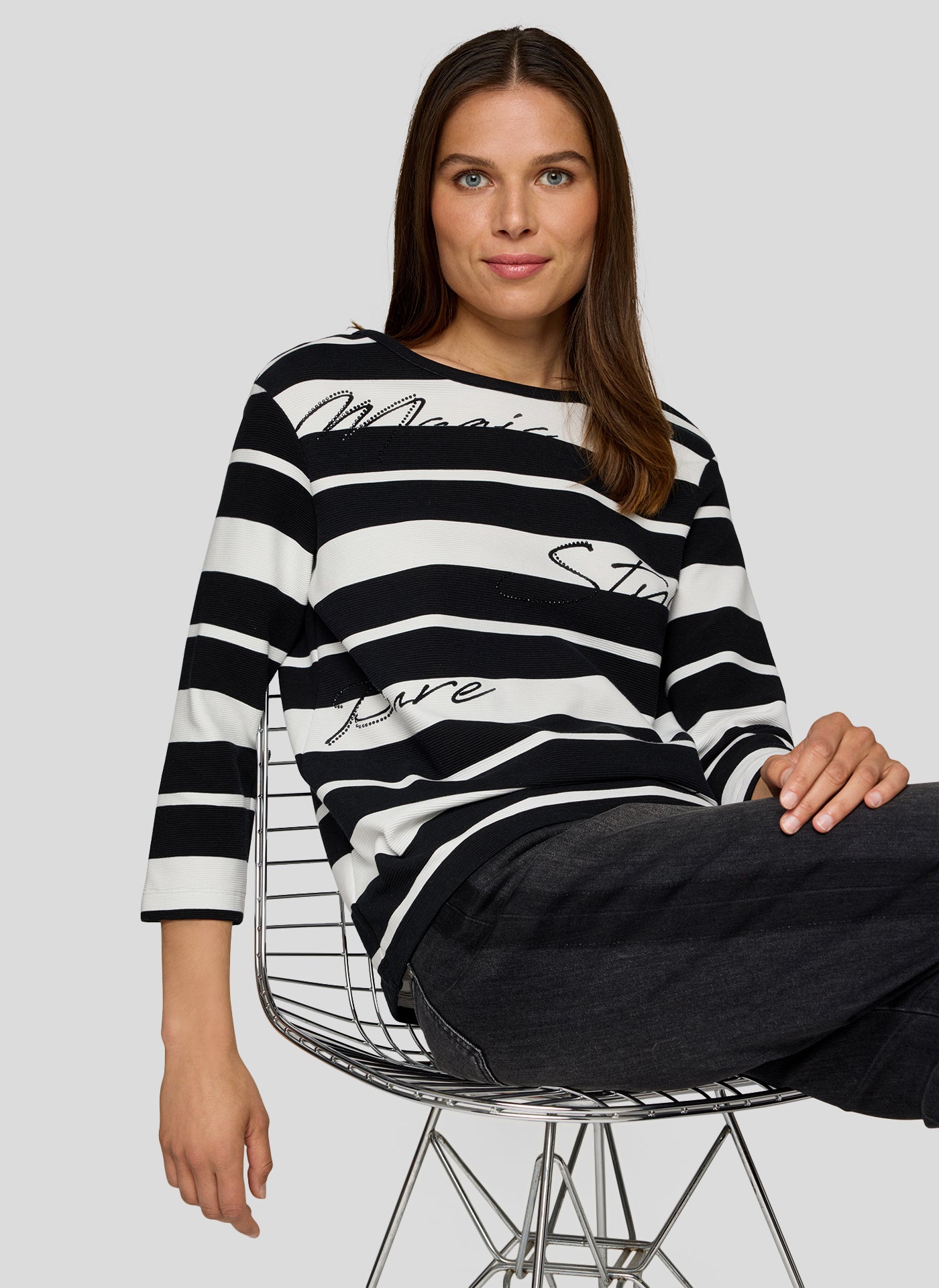 Black and Cream Embellished Striped Jumper
