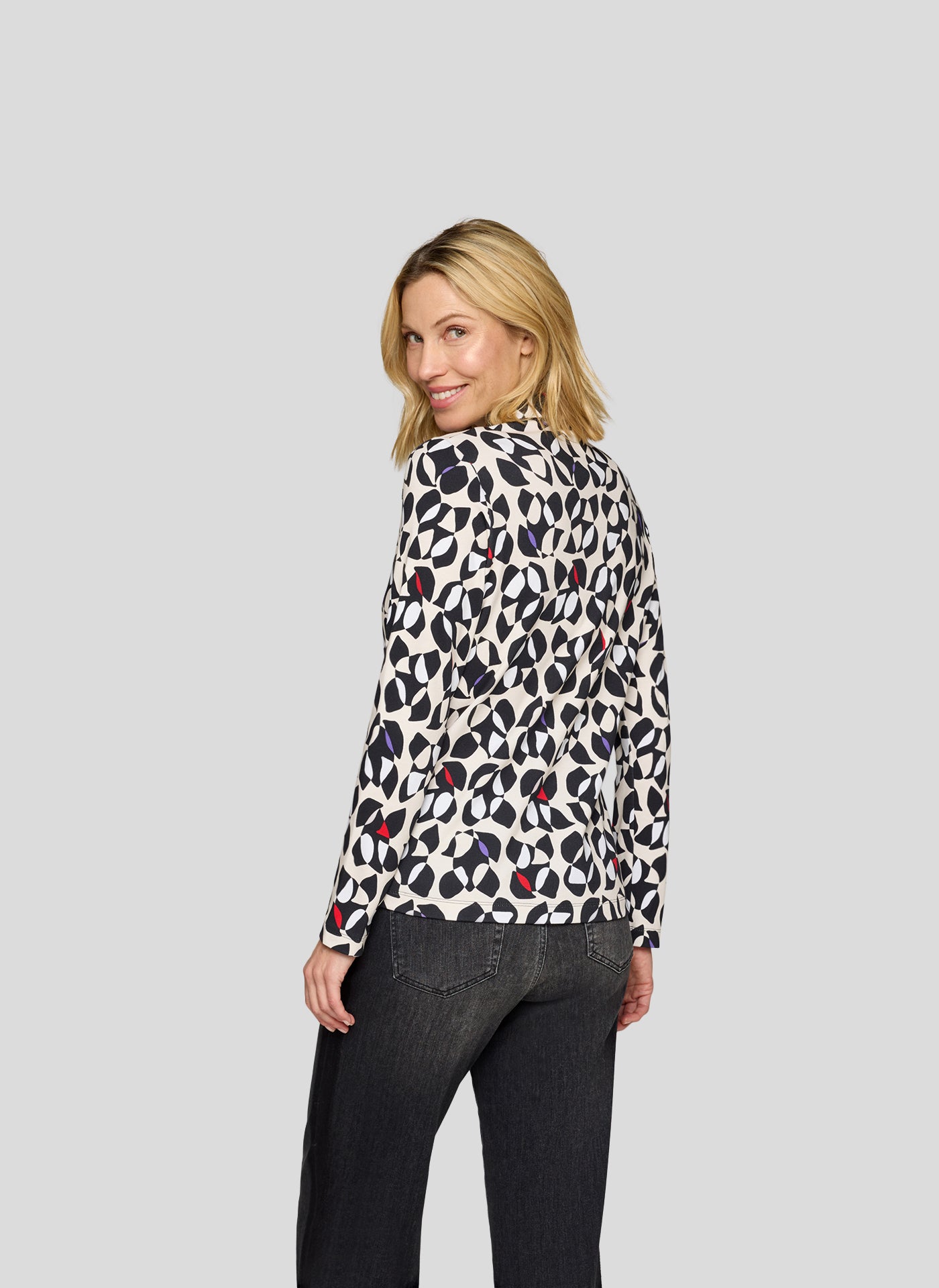 Black and Beige Abstract Top with Zip
