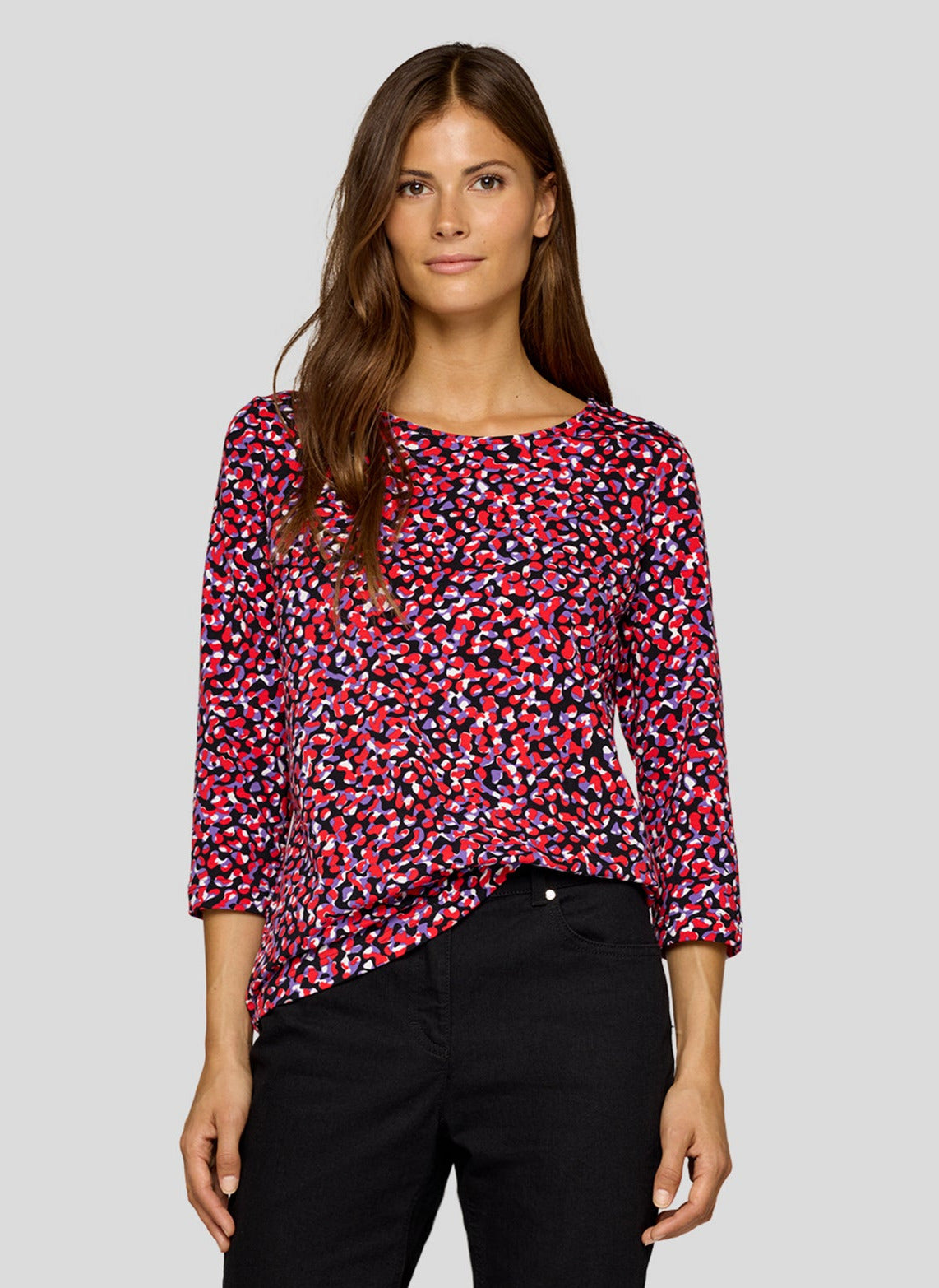 Red and Purple Spotted Round Neck Top