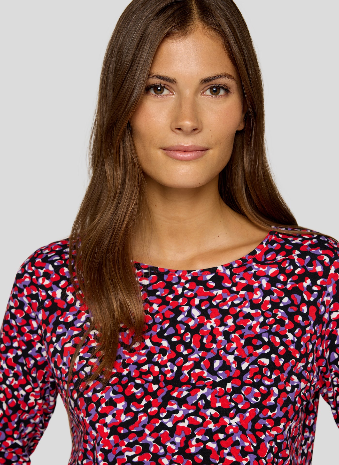 Red and Purple Spotted Round Neck Top
