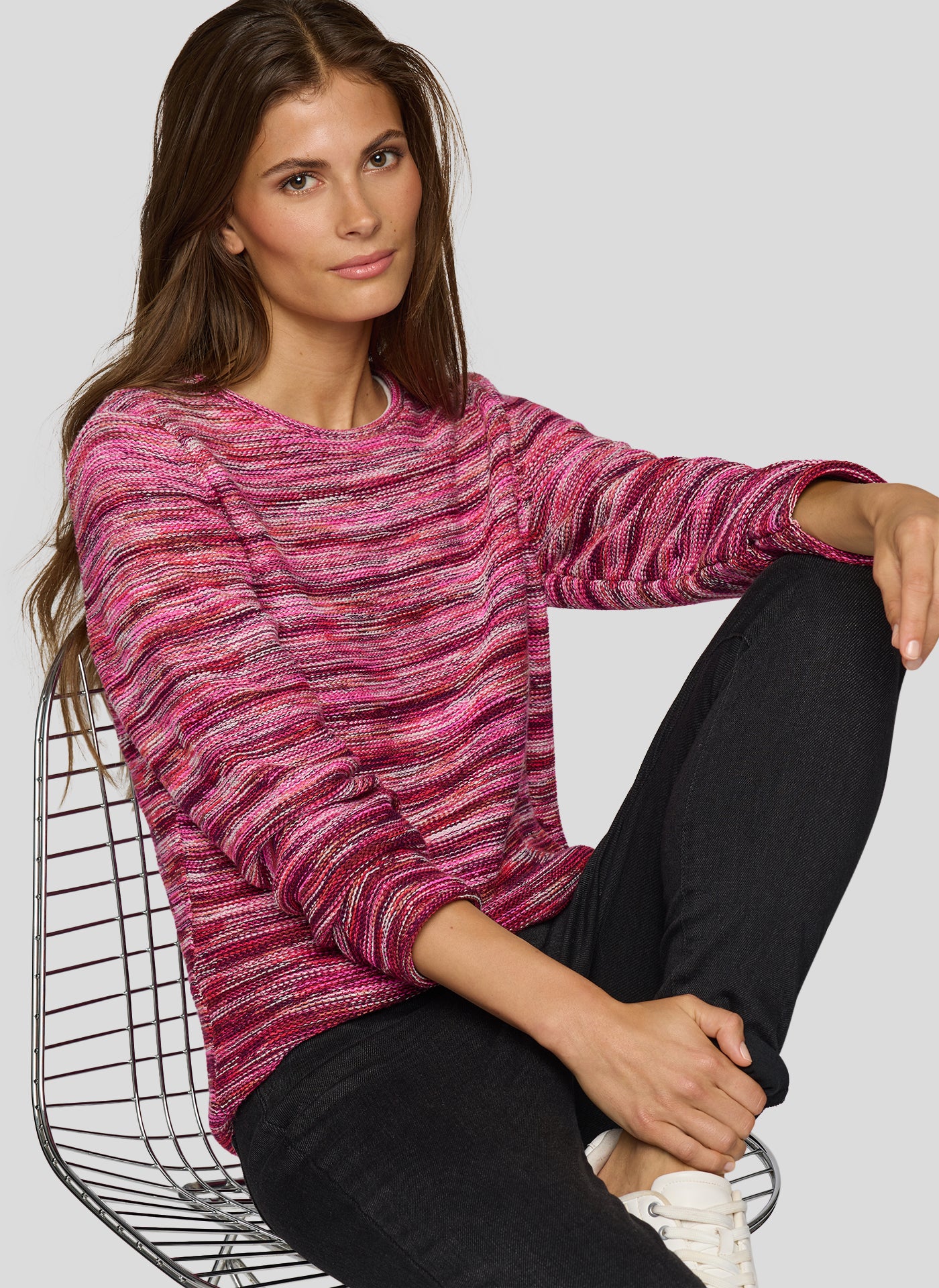 Pink Gradient Striped Round Neck Jumper