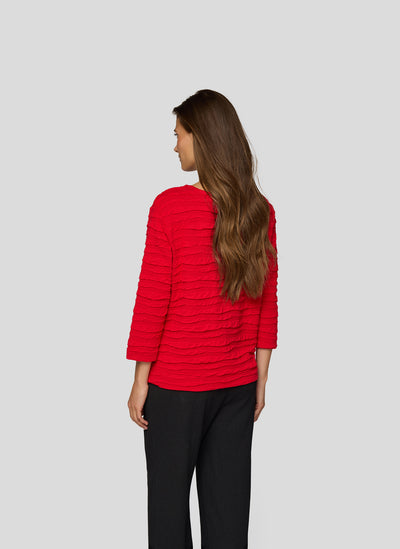Red Textured Round Neck Top with Draw String