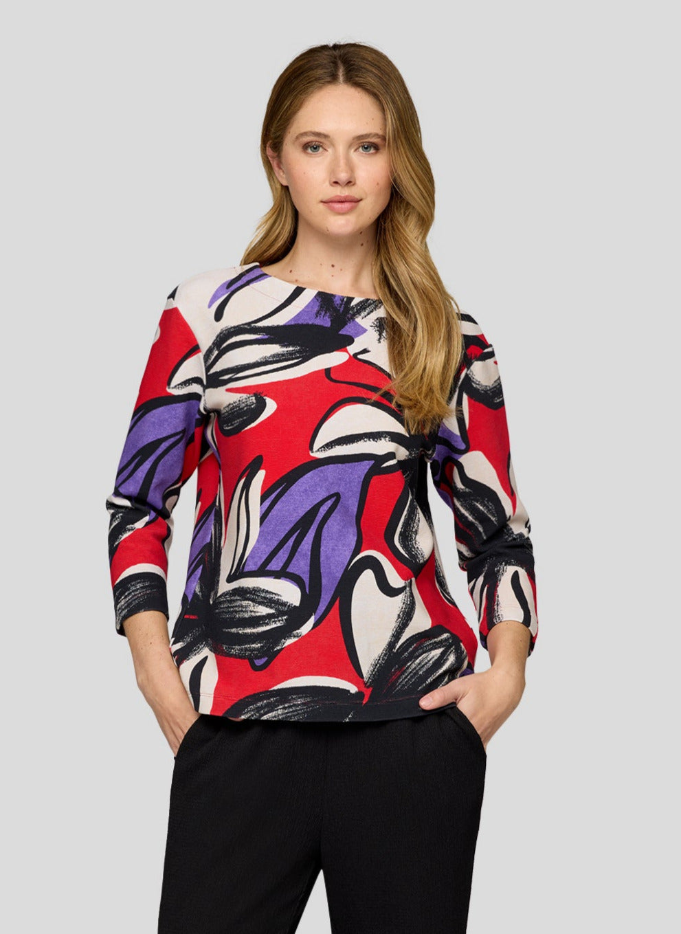 Red and Purple Floral Round Neck Jumper