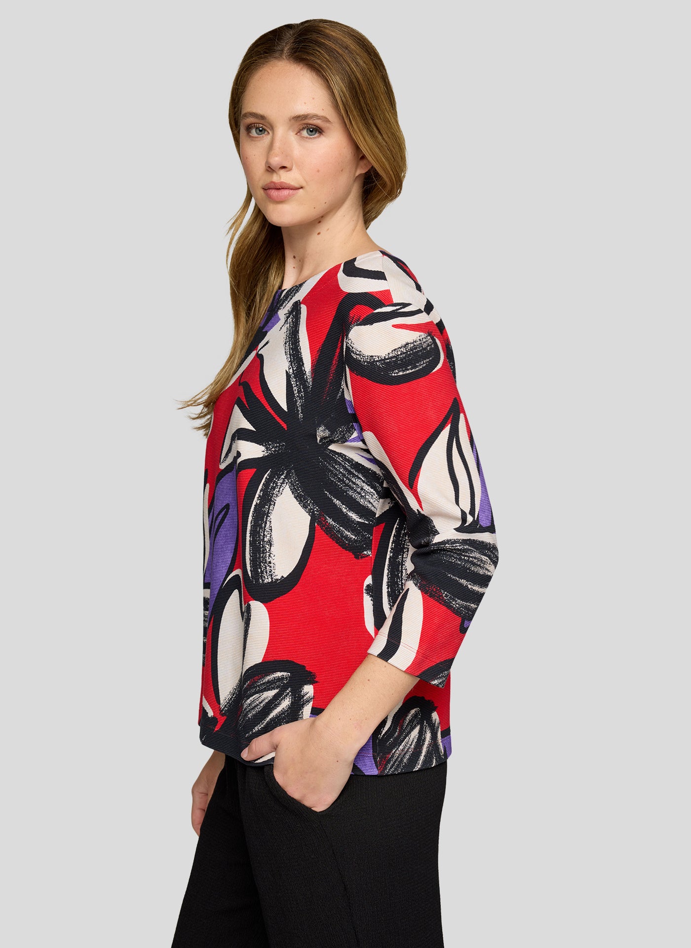 Red and Purple Floral Round Neck Jumper