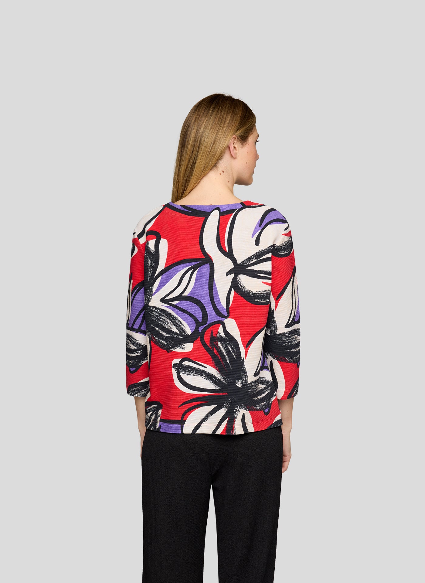 Red and Purple Floral Round Neck Jumper