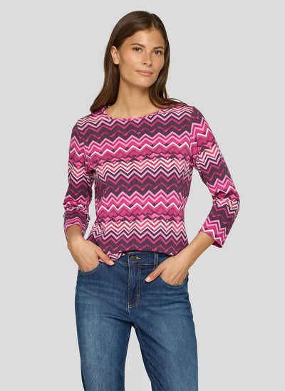 Pink and Plum Zig-Zig Top with Round Neck