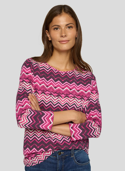 Pink and Plum Zig-Zig Top with Round Neck