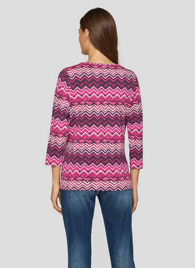 Pink and Plum Zig-Zig Top with Round Neck
