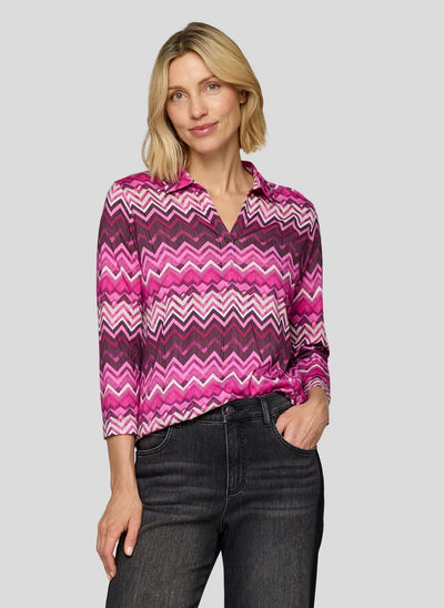 Pink and Plum Zig-Zig Top with Grandfather Collar