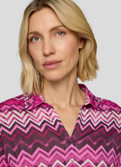 Pink and Plum Zig-Zig Top with Grandfather Collar
