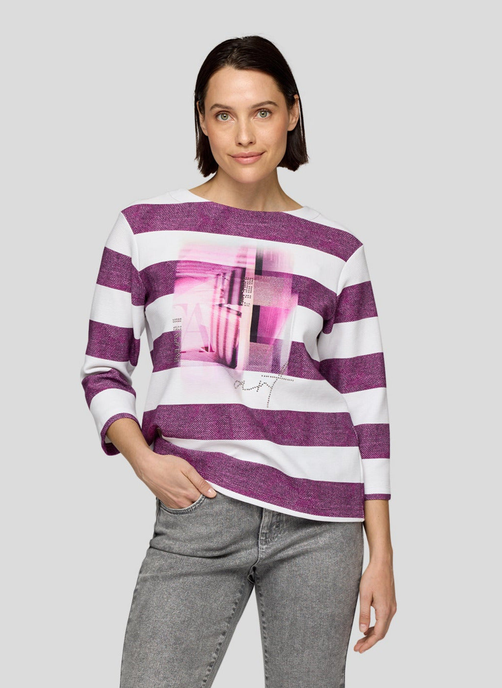 Plum Striped Round Neck Jumper