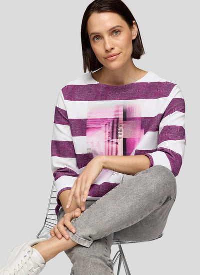 Plum Striped Round Neck Jumper