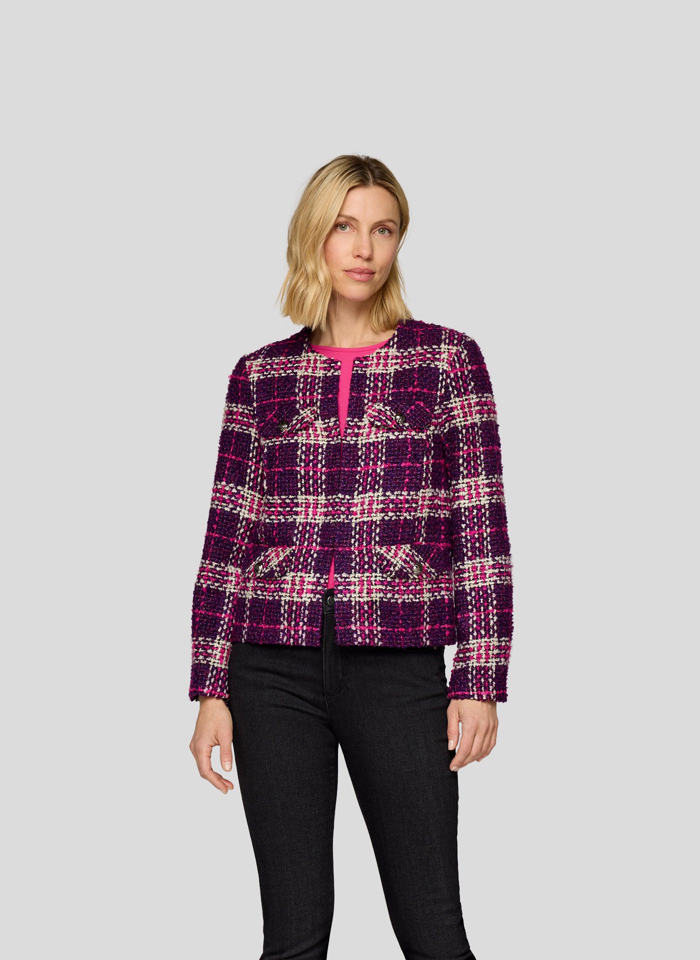 Plum Tweed Jacket with Metallic Buttons