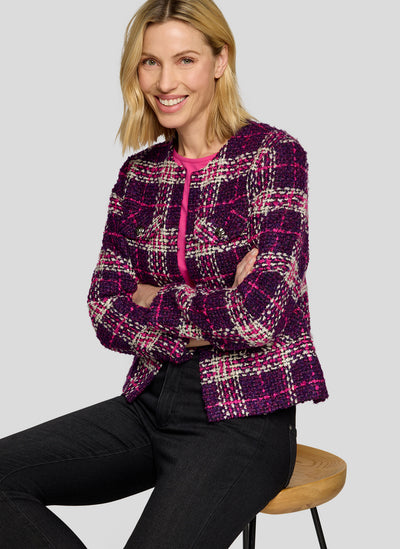 Plum Tweed Jacket with Metallic Buttons