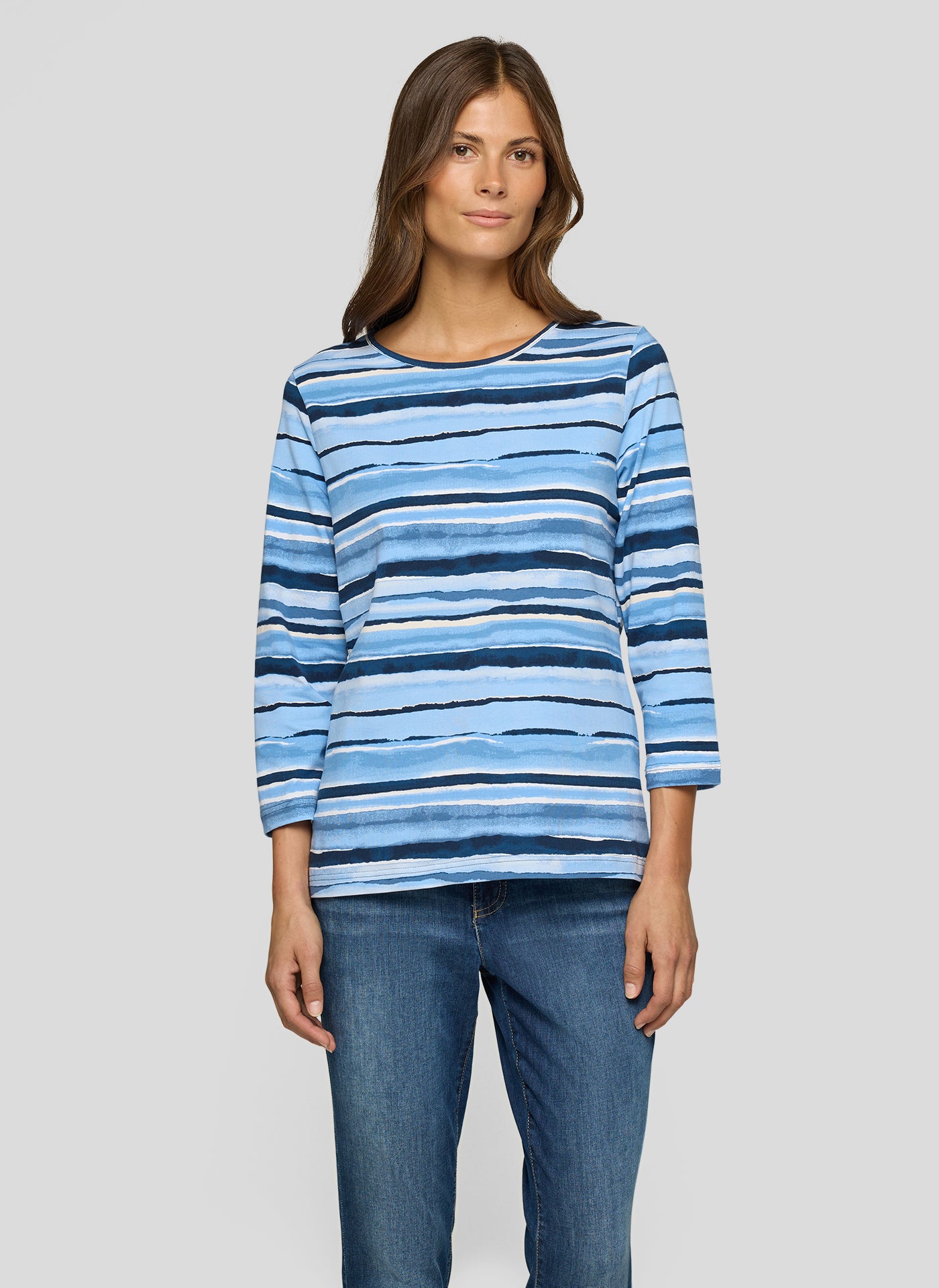 Nordic Blue Striped Round Neck Long Sleeve Top