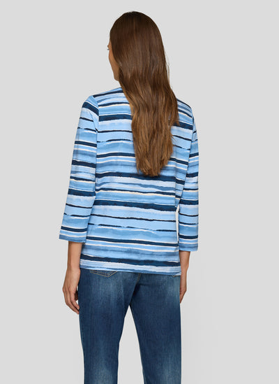 Nordic Blue Striped Round Neck Long Sleeve Top