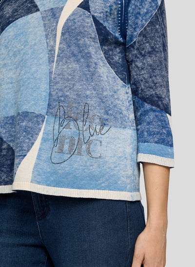 Nordic Blue Knit Jumper with Round Neck