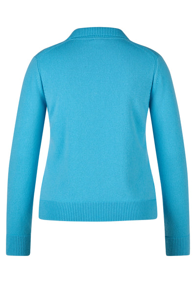 Plain Blue V Neck Jumper With Collar