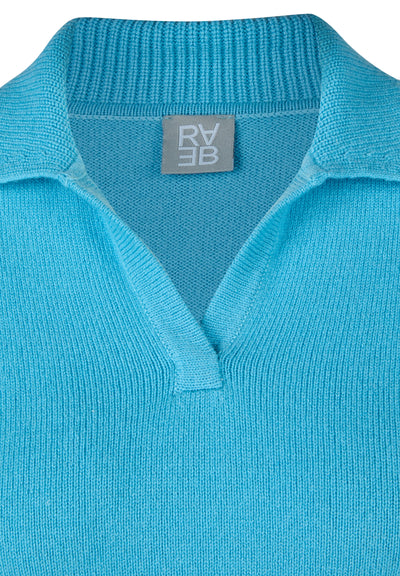 Plain Blue V Neck Jumper With Collar
