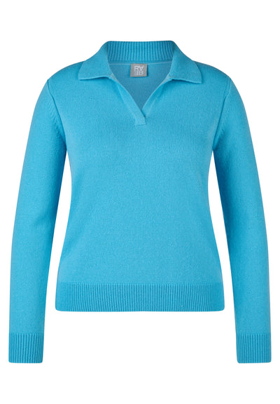 Plain Blue V Neck Jumper With Collar