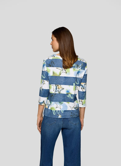 Denim Effect Striped Top with Star Detail