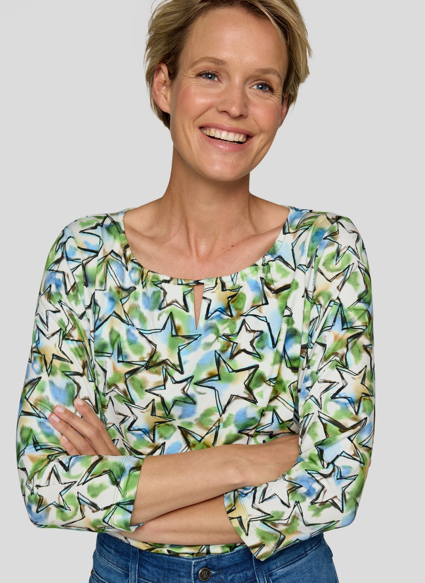 Starry Night Top with Round Neck and Slit Detail